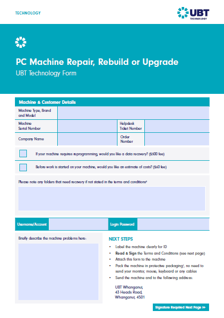 Machine Repair Form – UBTNZ | Support